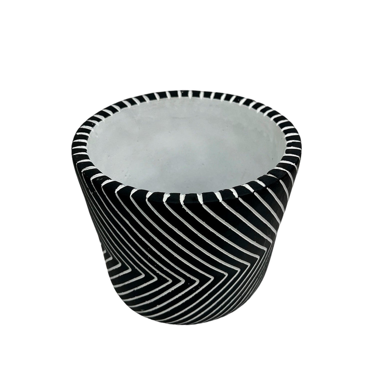 Macetero cerámica 12cm cemento líneas negro