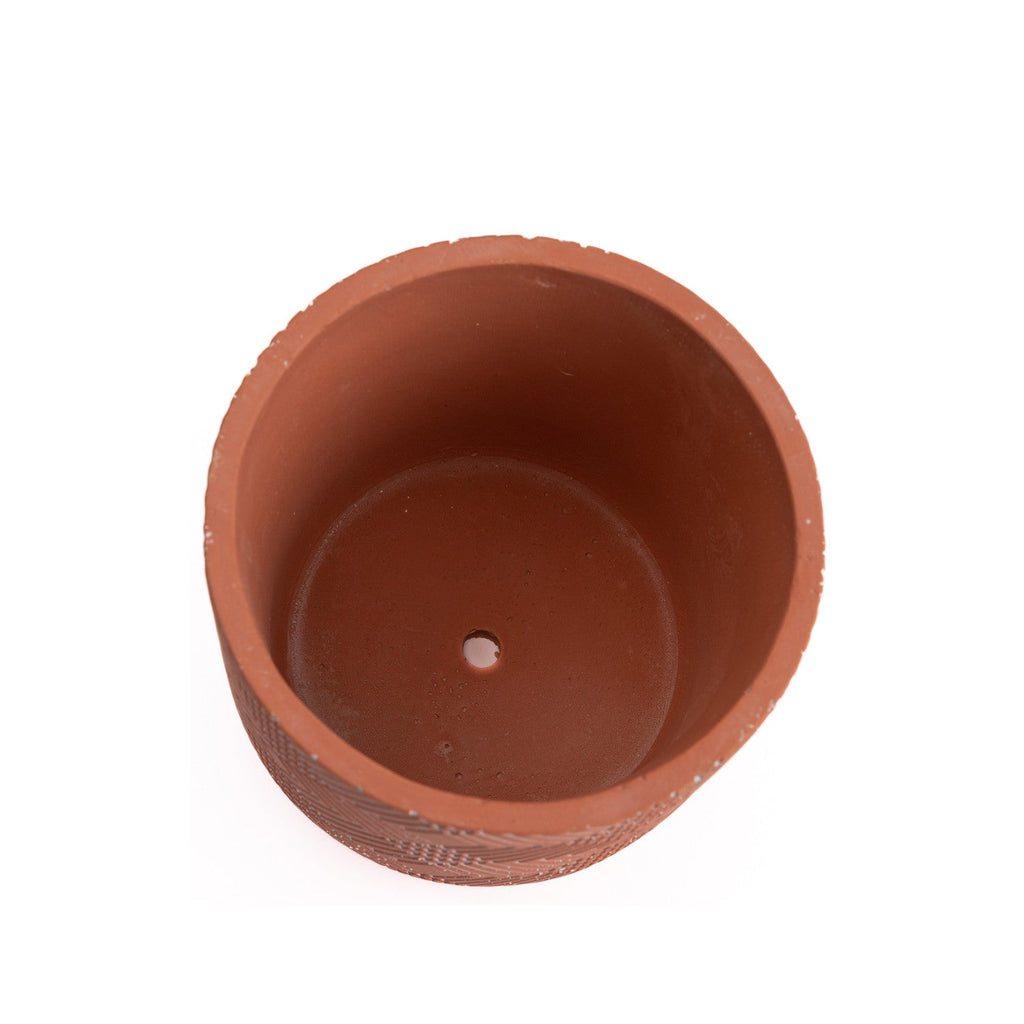 Macetero cerámica 12cm cemento rojo con lineas
