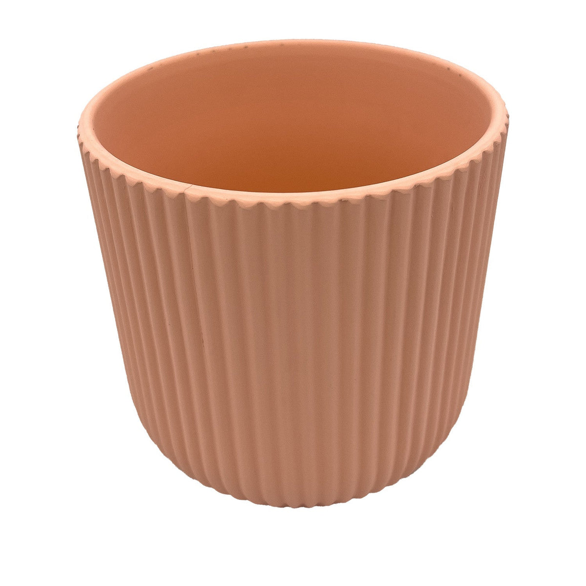 Macetero cerámica 14cm ranurado rosa pálido