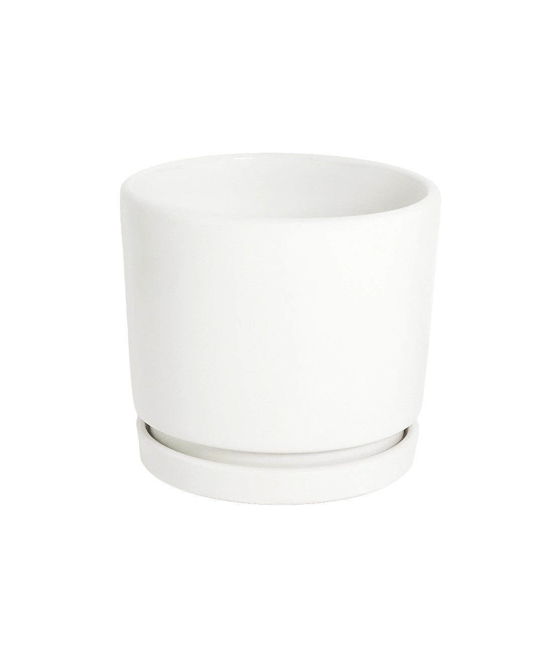 Macetero cerámica 14.5x13cm blanco c/plato