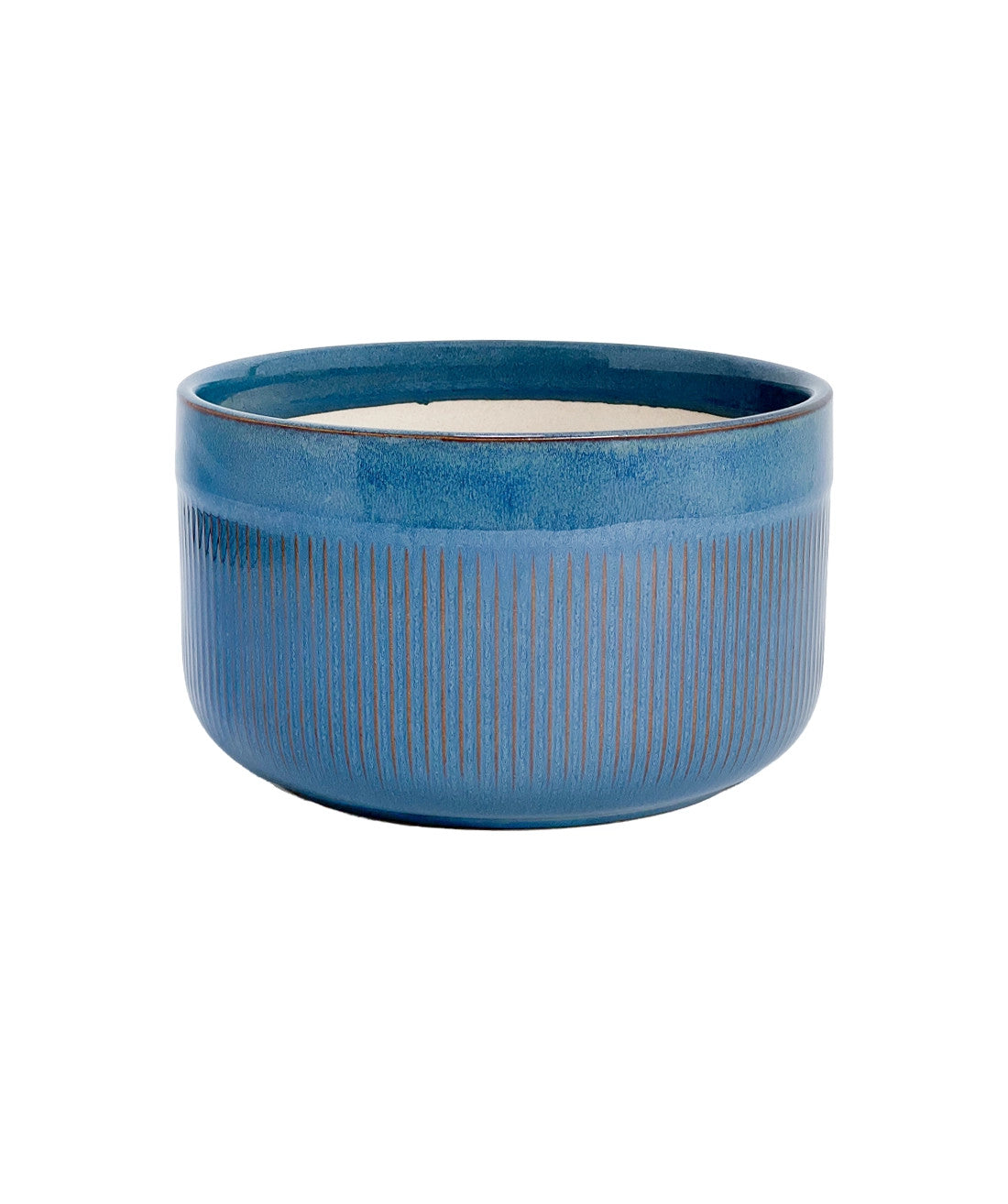 Macetero cerámica 17x10.5cm azul glossy rayas