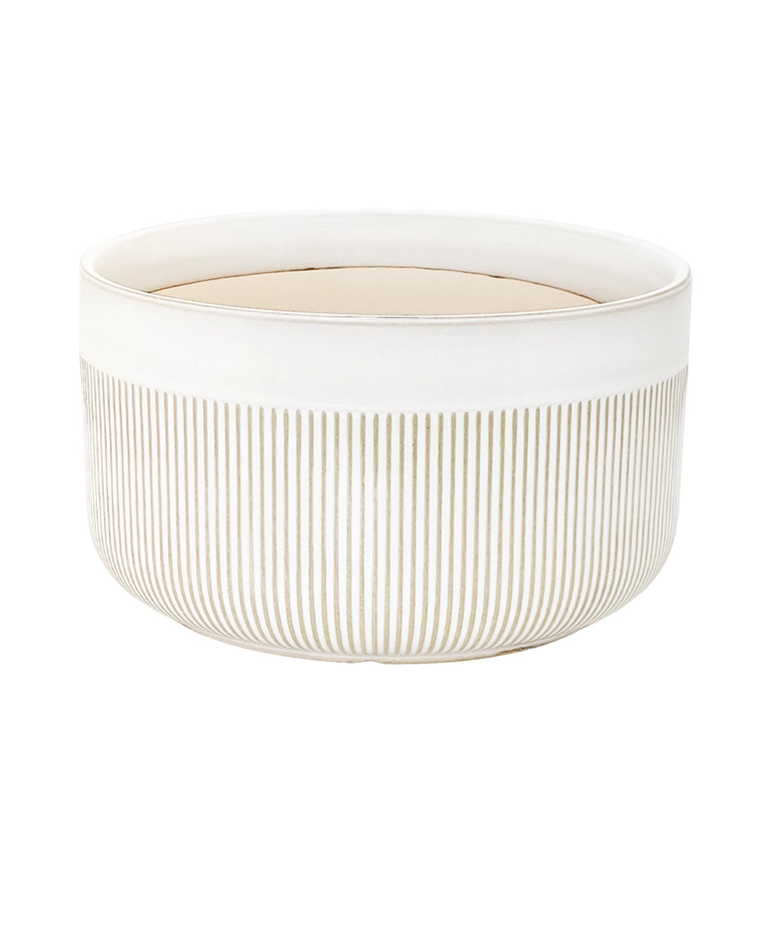 Macetero cerámica 21x17.5cm blanco glossy rayas