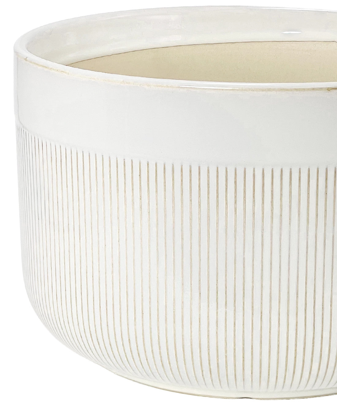 Macetero cerámica 21x17.5cm blanco glossy rayas