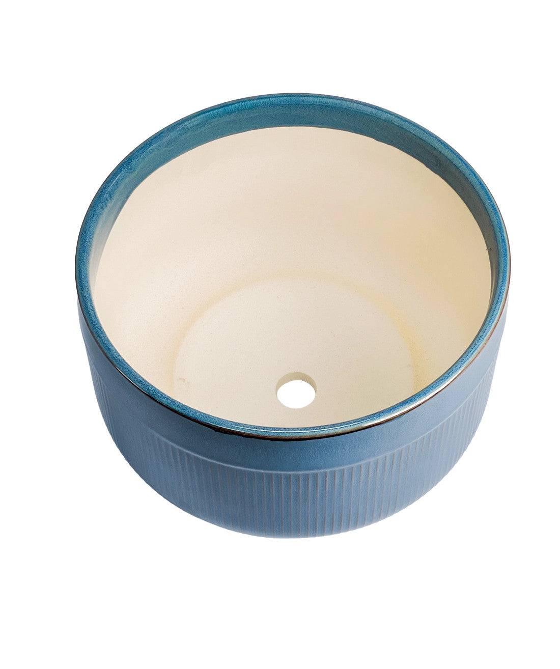 Macetero cerámica 21x17.5cm azul glossy rayas
