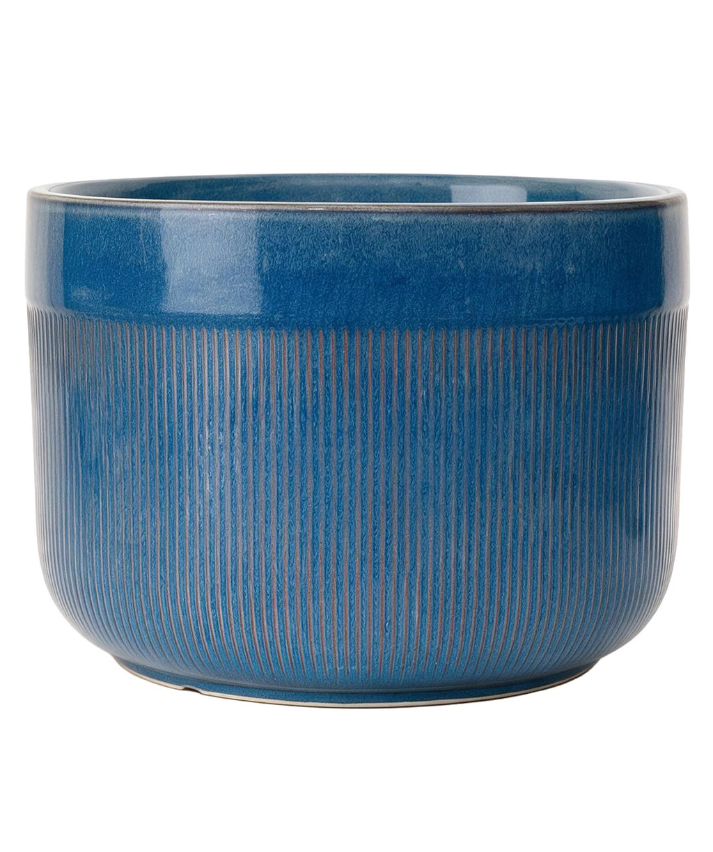Macetero cerámica 25x16cm azul glossy rayas