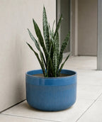 Macetero cerámica 25x16cm azul glossy rayas