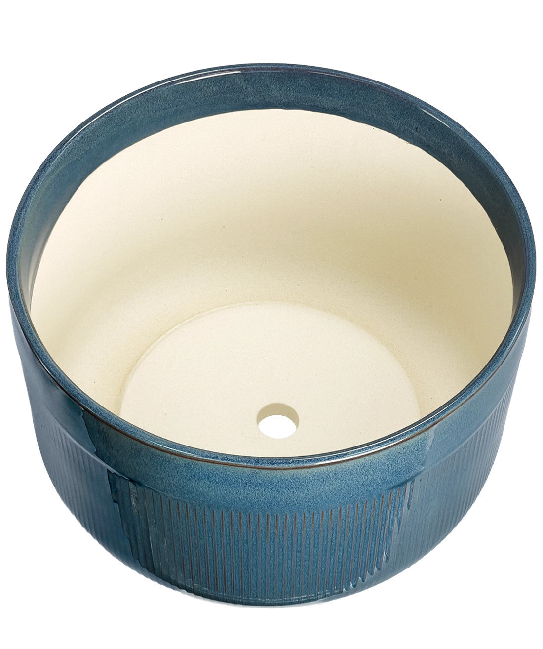 Macetero cerámica 25x16cm azul glossy rayas