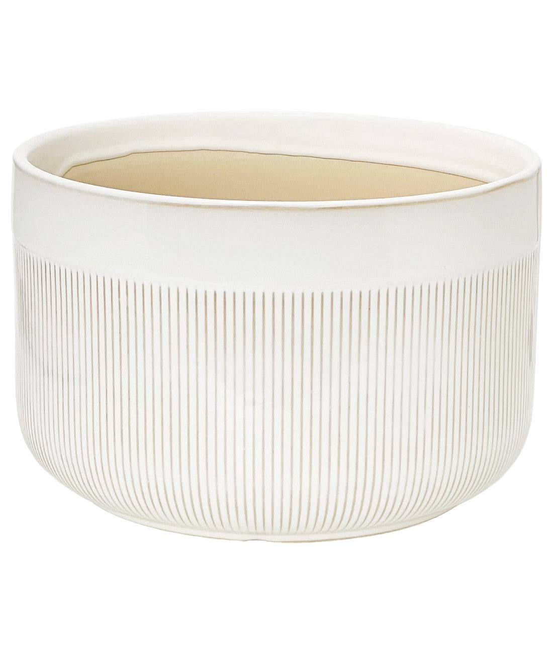 Macetero cerámica 25x16cm blanco glossy rayas