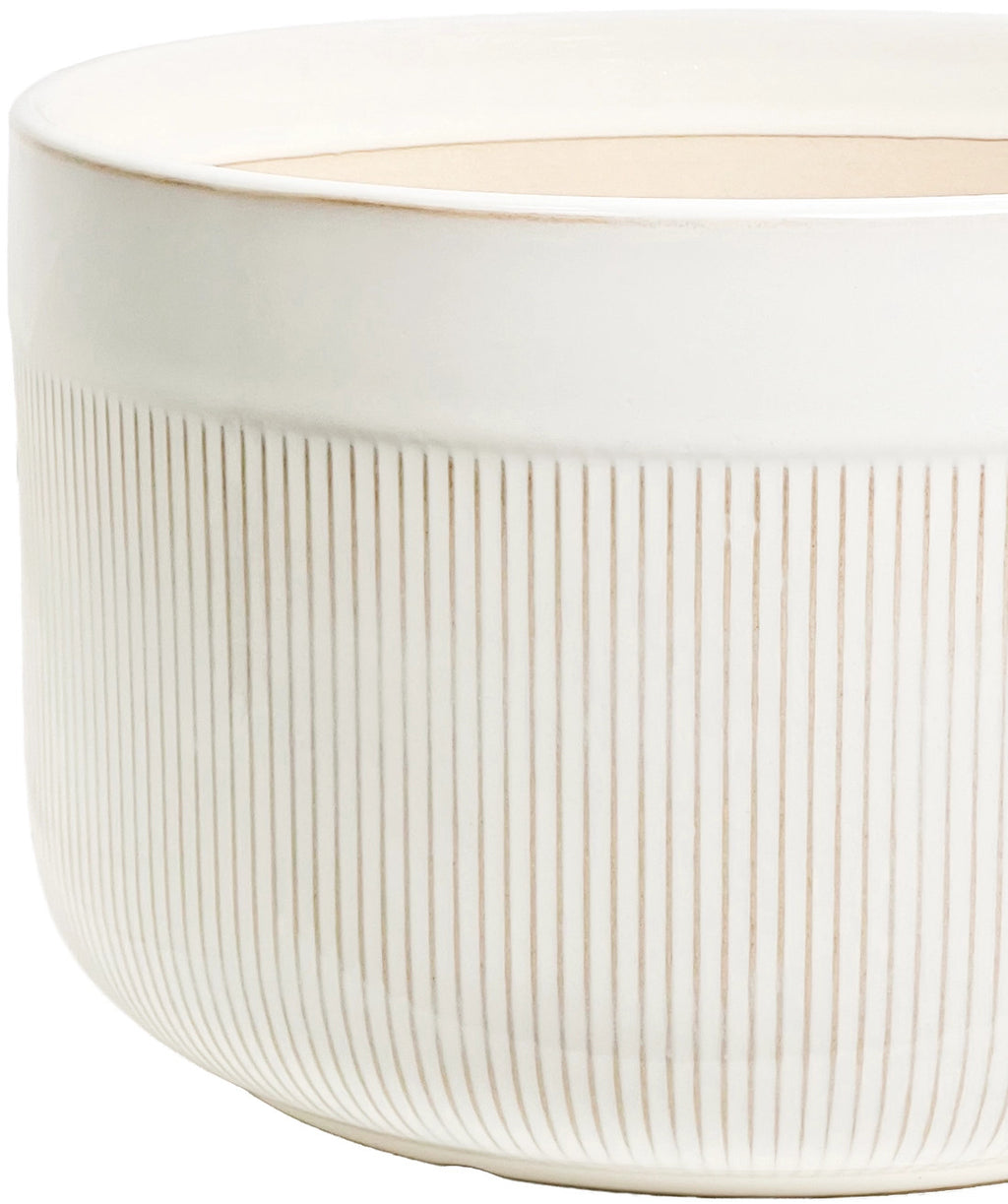 Macetero cerámica 25x16cm blanco glossy rayas