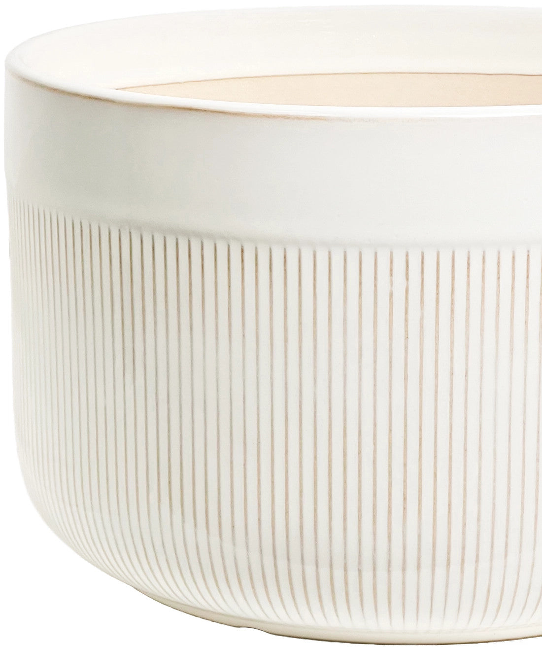 Macetero cerámica 25x16cm blanco glossy rayas