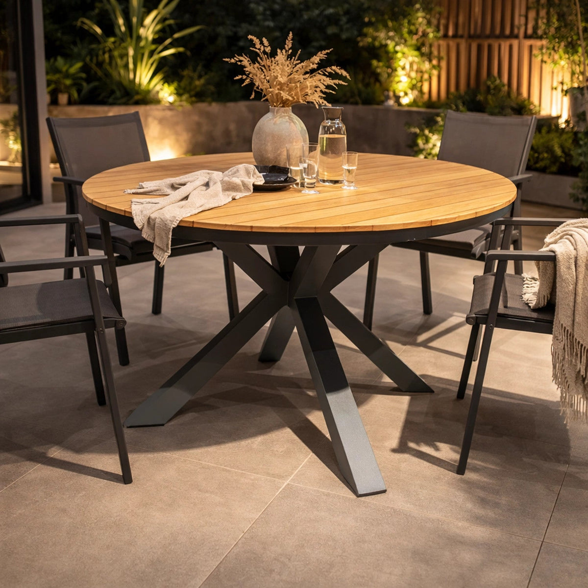 Mesa Terraza Asturias teca aluminio gris 150cm