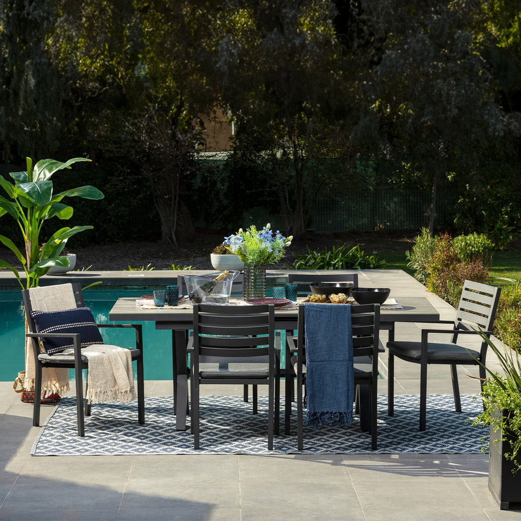Mesa terraza extensible Ravello vidrio templado gris 152/200cm