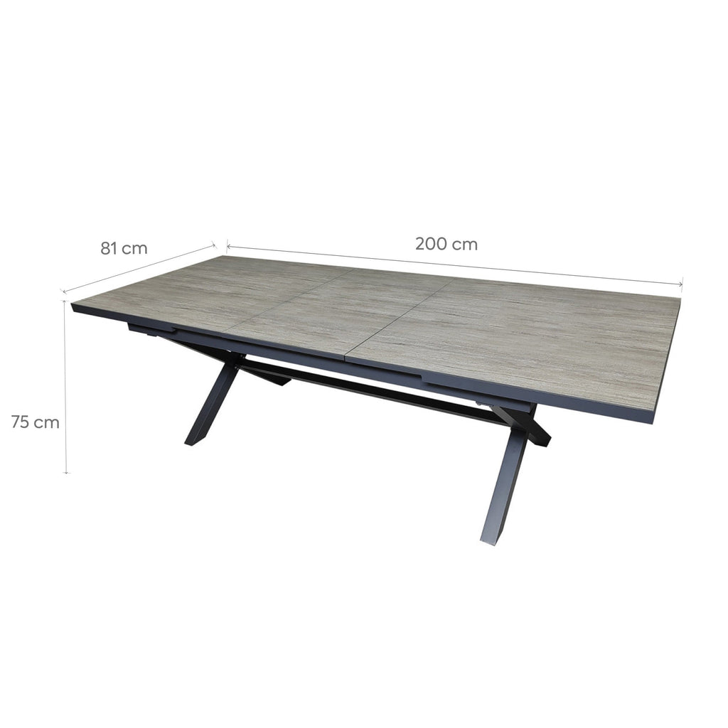 Mesa terraza extensible Ravello vidrio templado gris 152/200cm