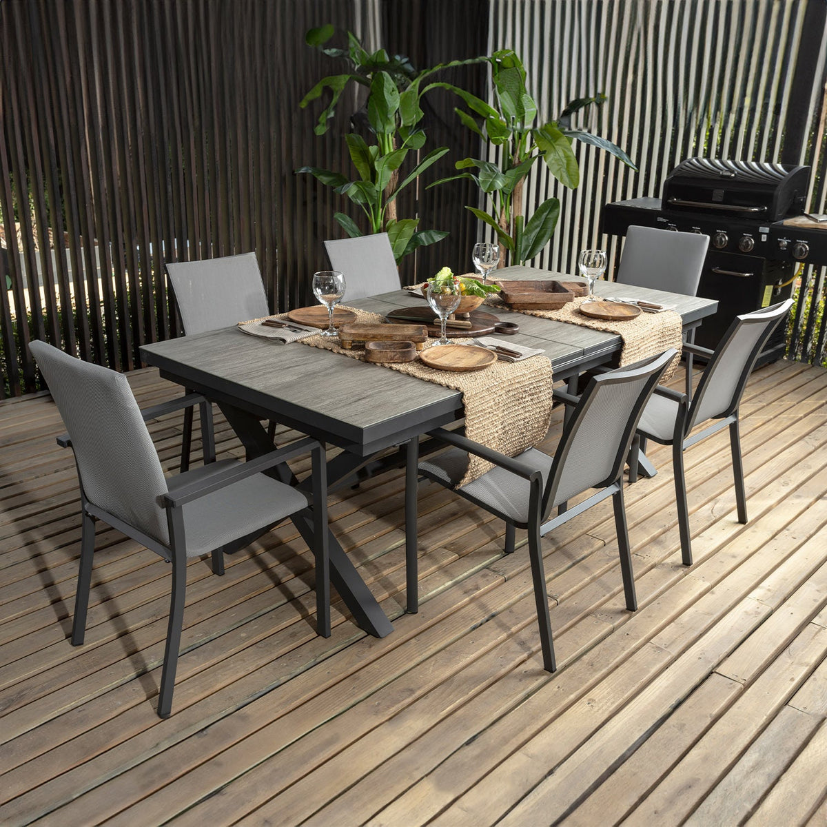 Mesa terraza extensible Ravello vidrio templado gris 200/260cm