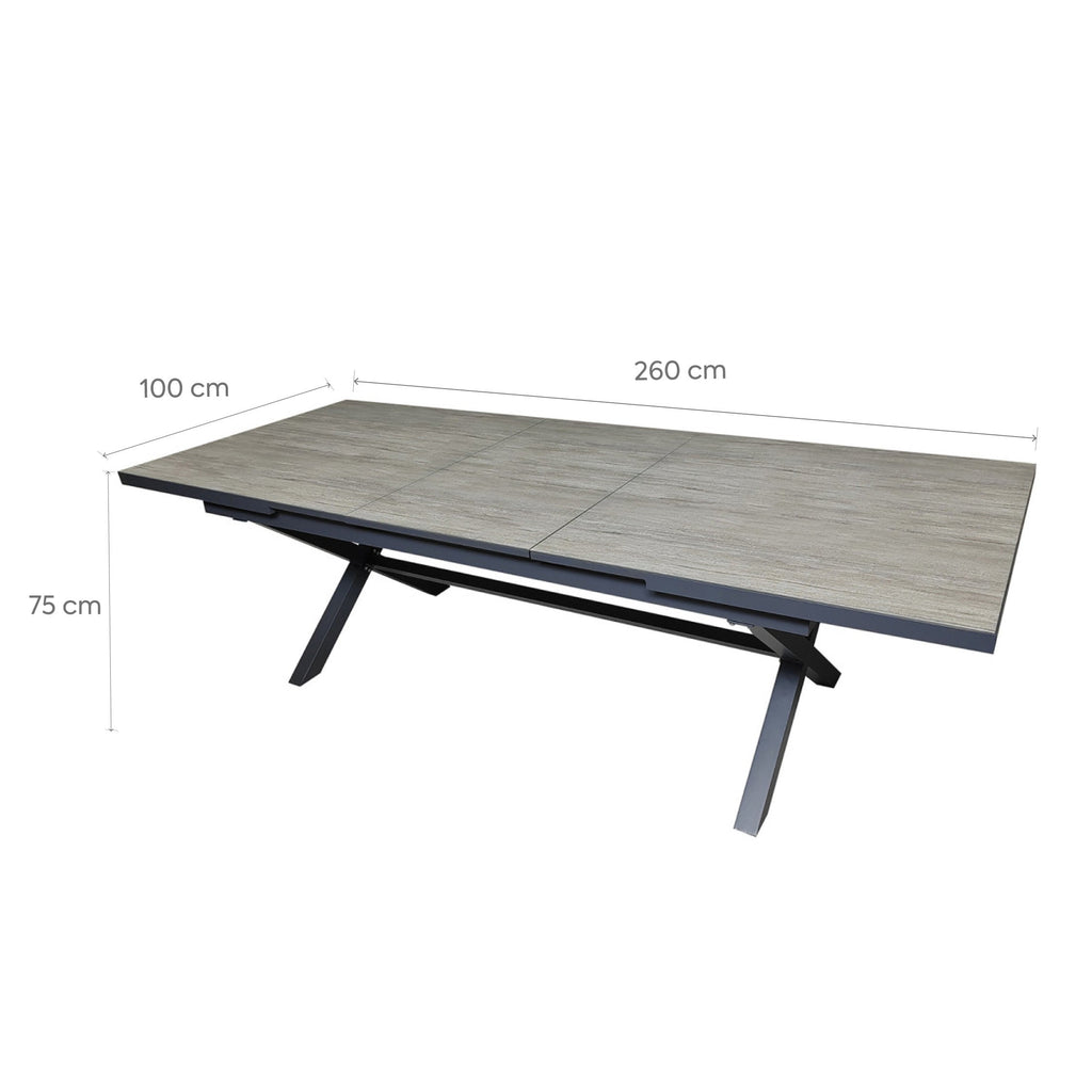 Mesa terraza extensible Ravello vidrio templado gris 200/260cm