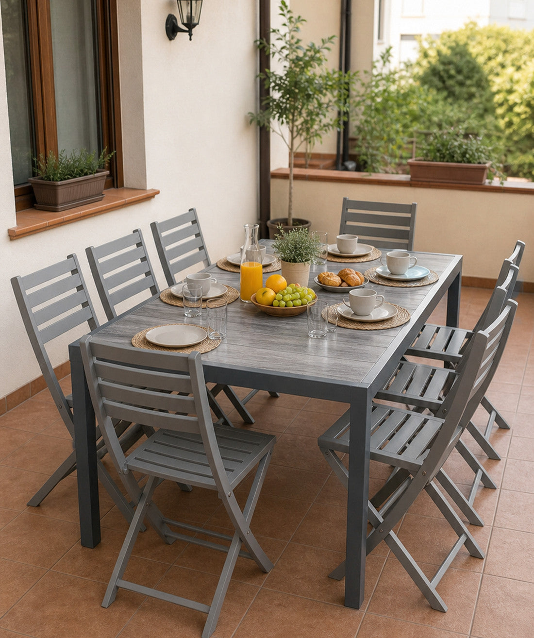 Mesa terraza Lazio cerámica gris 185cm