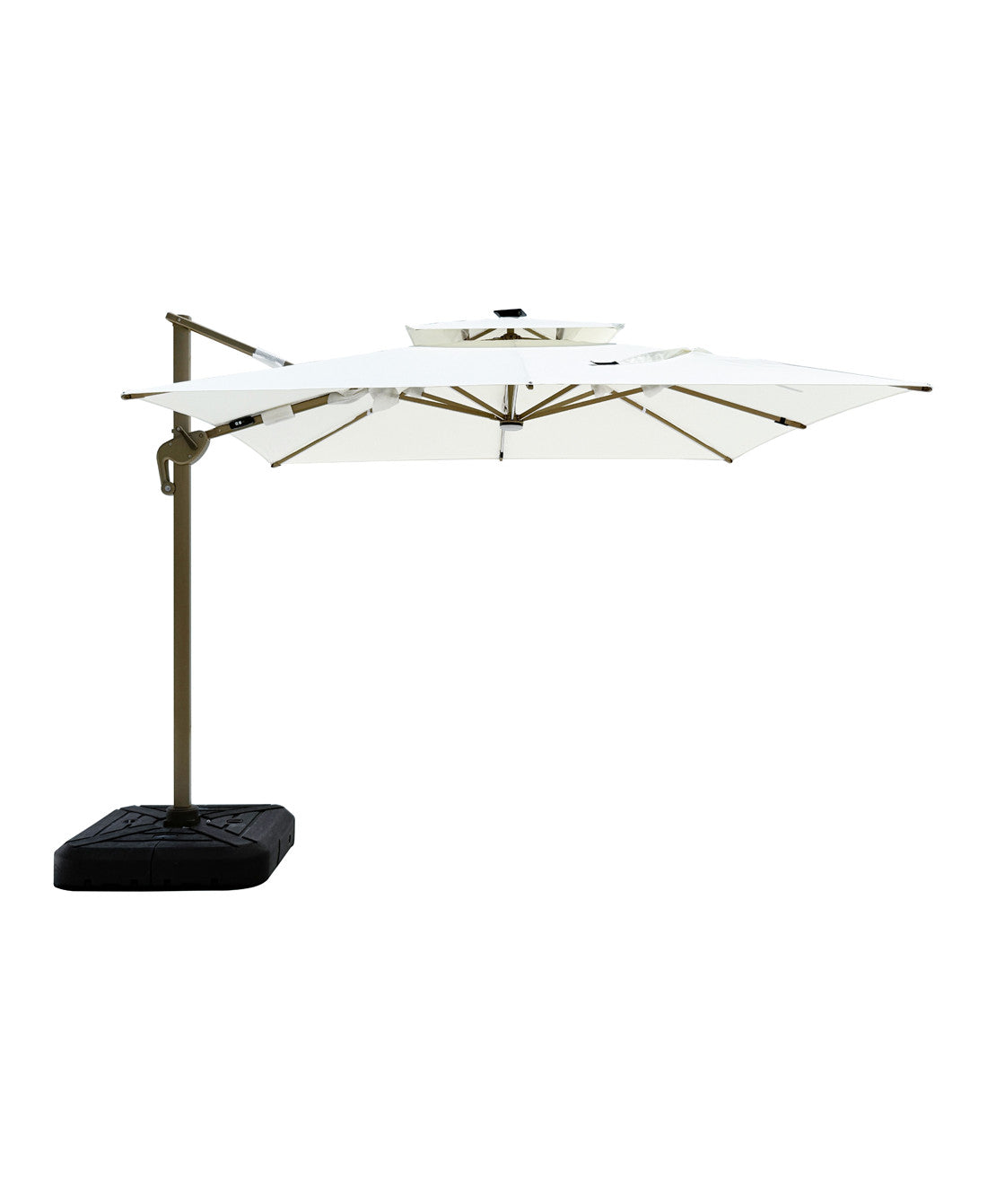 Quitasol cuadrado blanco con luz 3x3m + Base quitasol 130L
