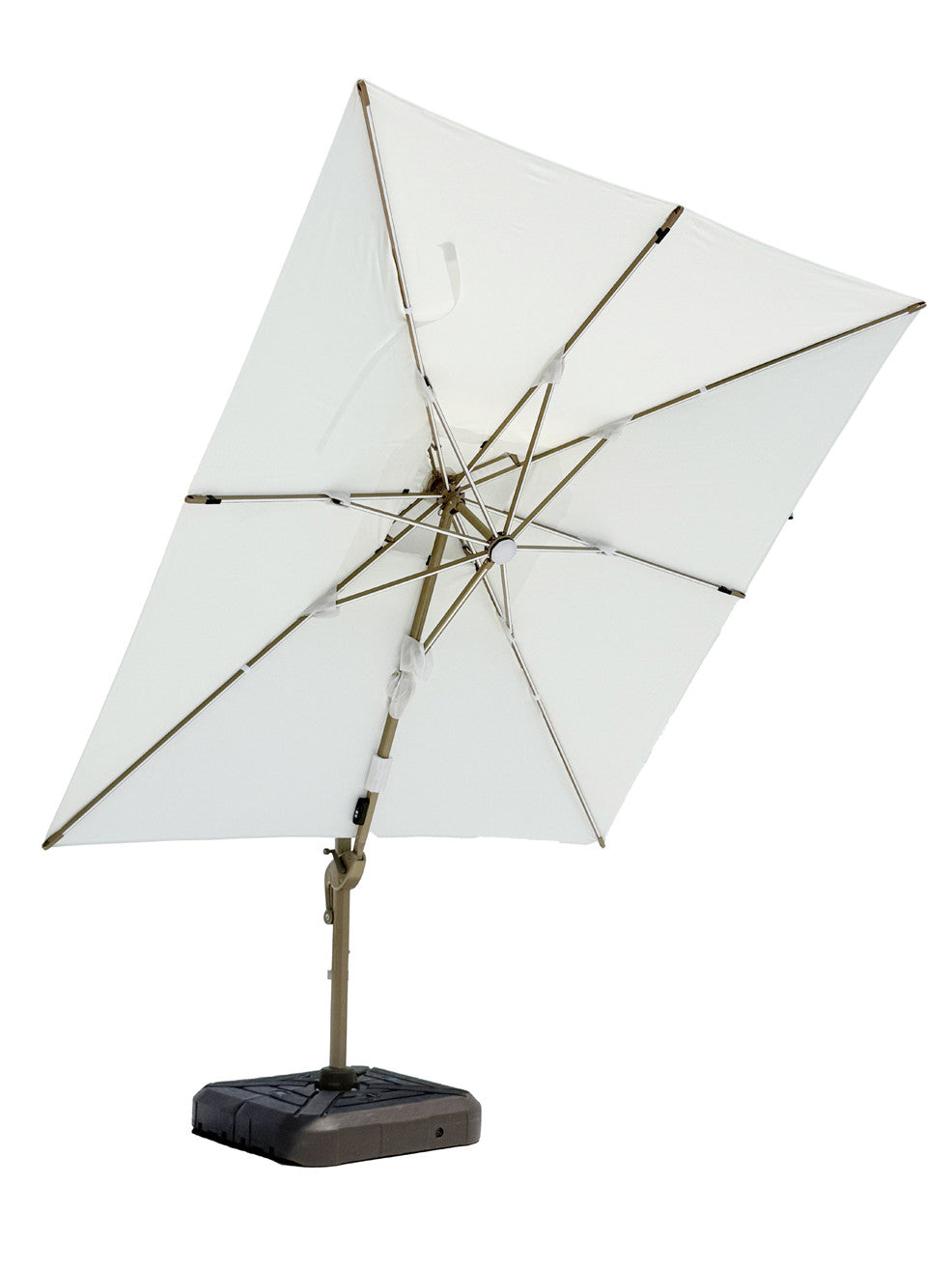 Quitasol cuadrado blanco con luz 3x3m + Base quitasol 130L