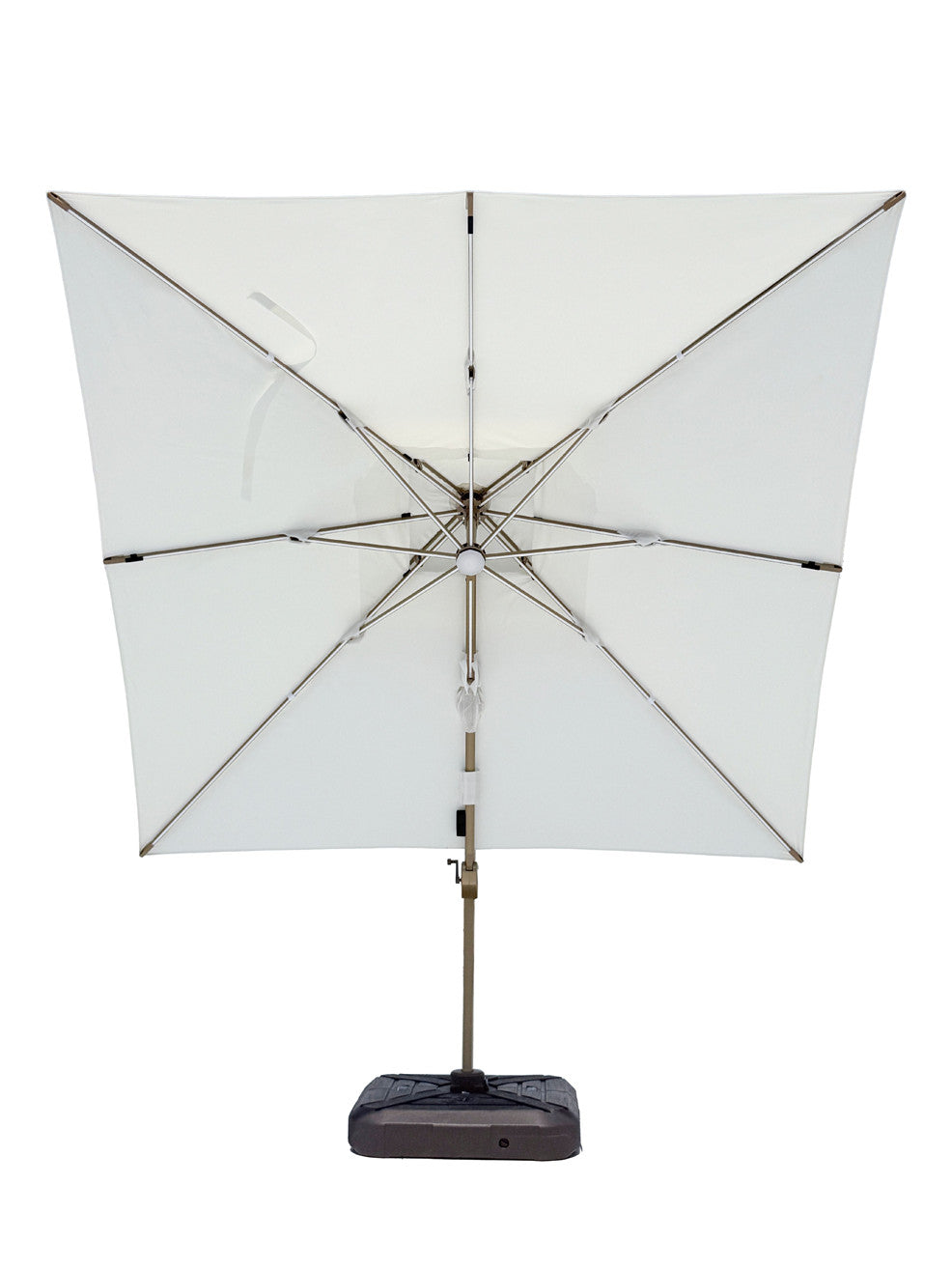 Quitasol cuadrado blanco con luz 3x3m + Base quitasol 130L