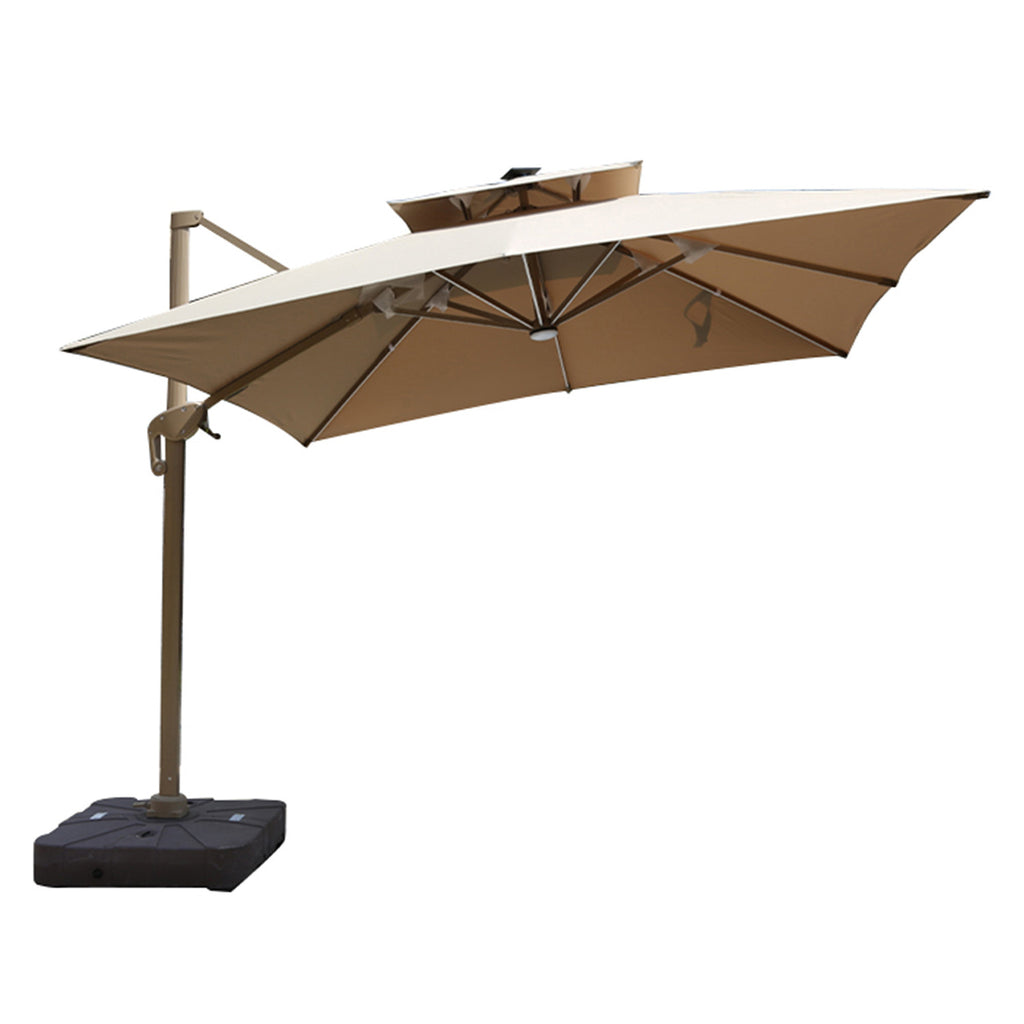 Quitasol cuadrado khaki con luz 3x3m + Base quitasol 130L