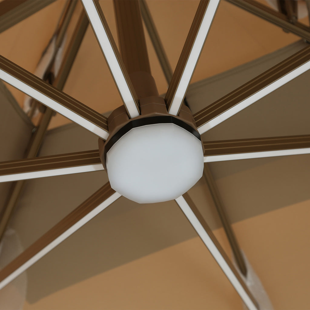 Quitasol cuadrado khaki con luz 3x3m + Base quitasol 130L