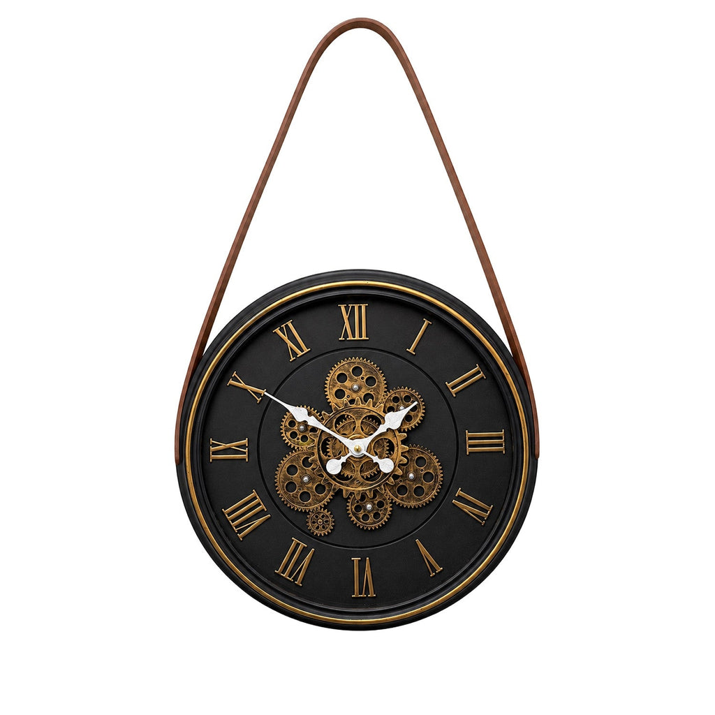 Reloj pared 43cm con correa café