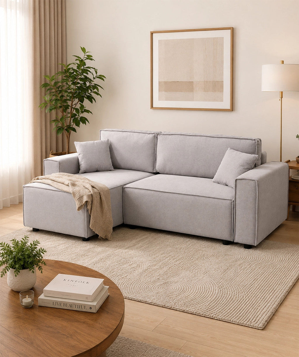 Sofá cama seccional Vito gris claro edición touch
