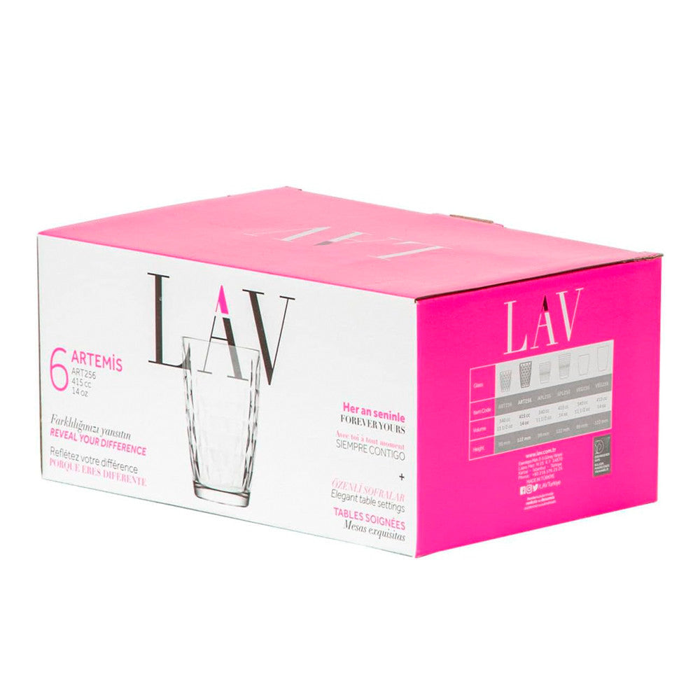 Vaso largo diamante 415ml set de 6