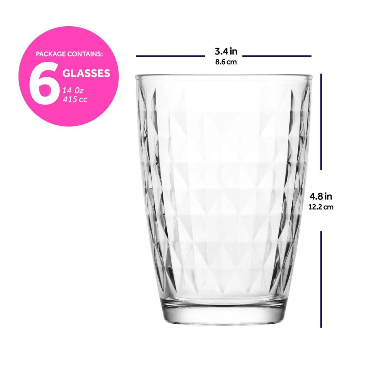 Vaso largo diamante 415ml set de 6