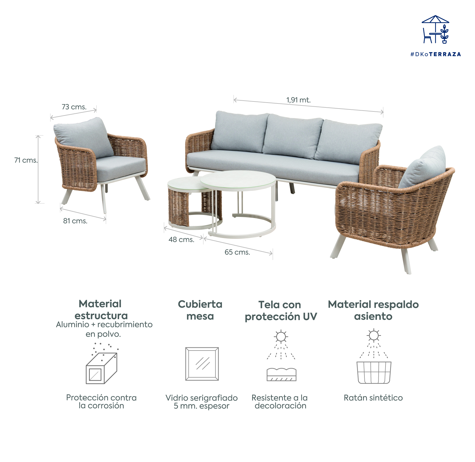 Juego living terraza Florence 3-1-1