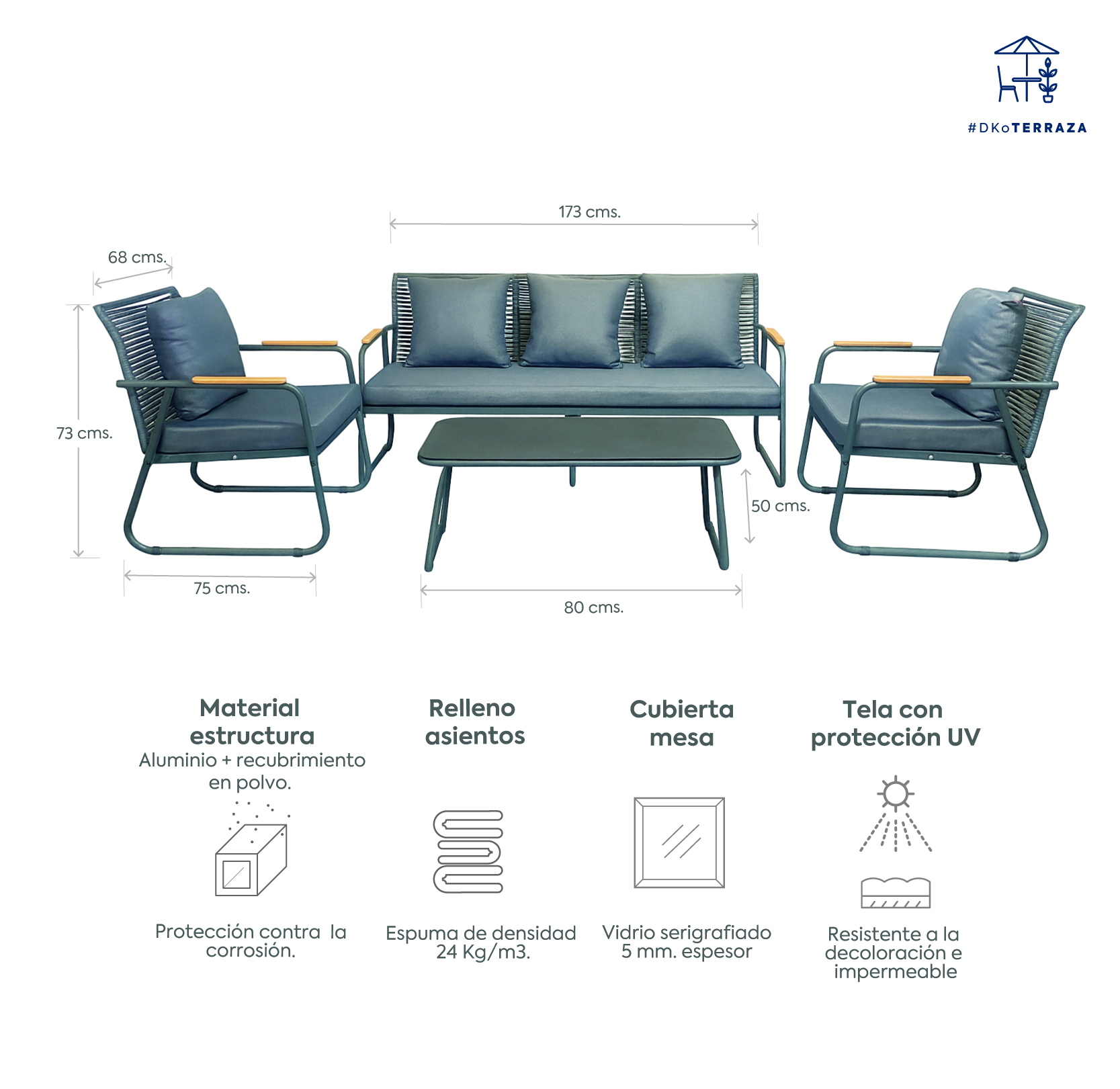 Juego living terraza Macos 3-1-1 gris