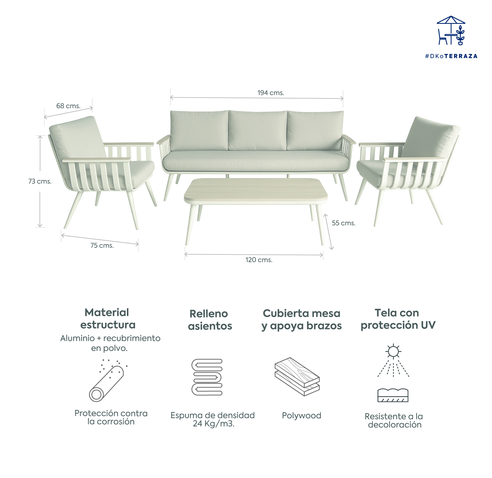 Juego living terraza Lorenzo 3-1-1 beige