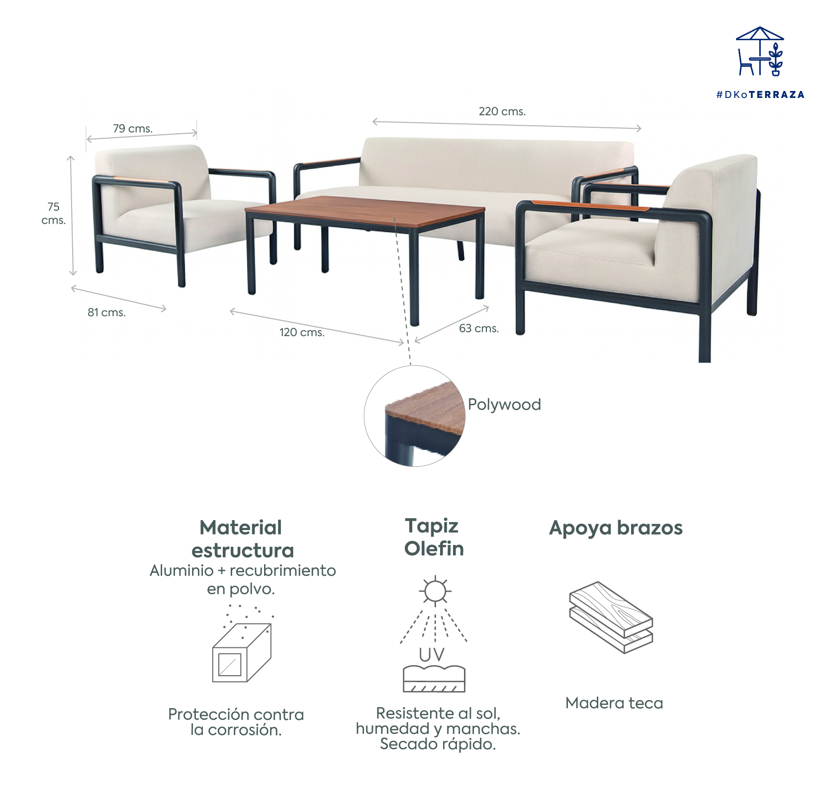 Juego living terraza Boreal 3-1-1