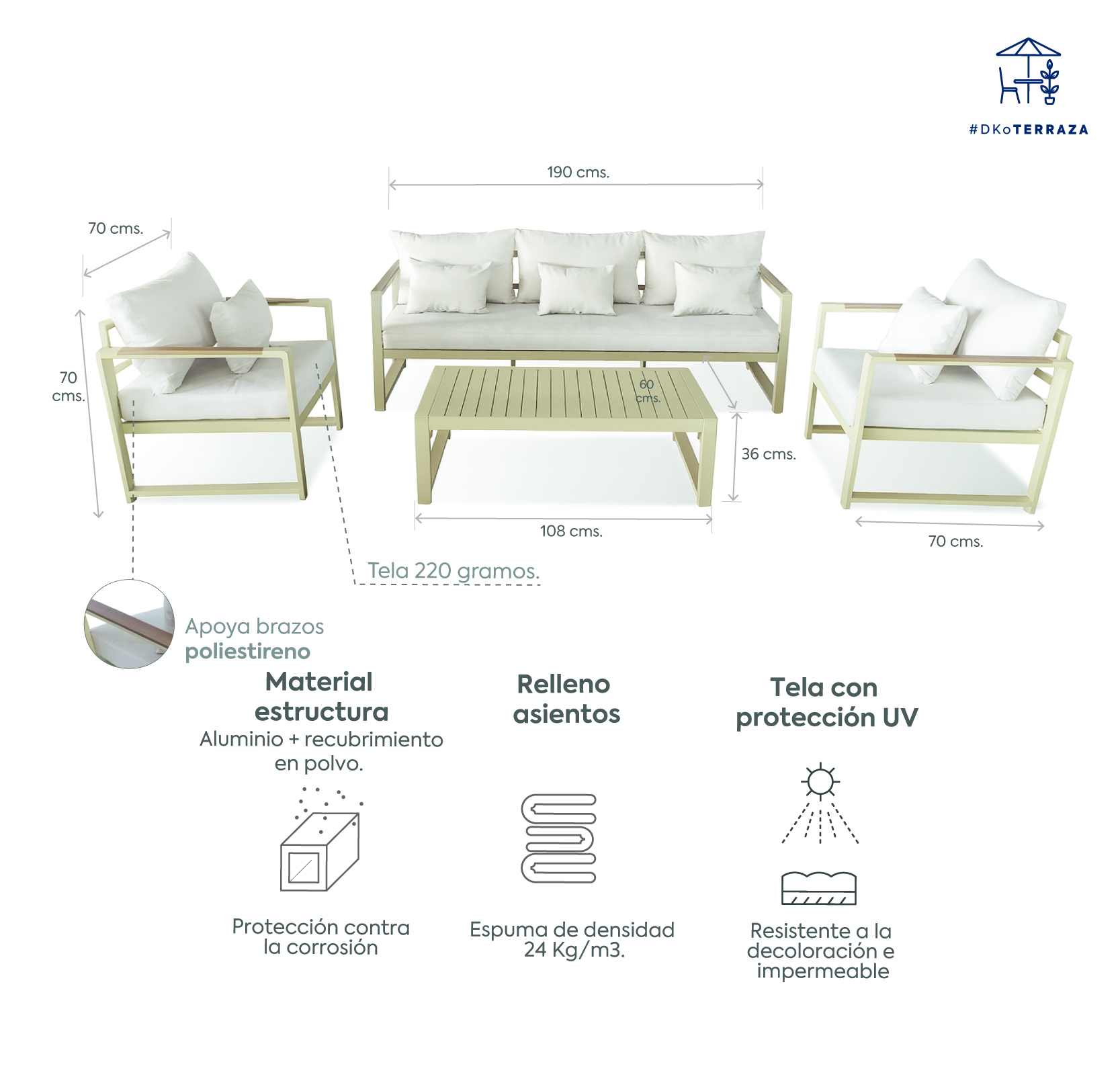 Juego living terraza Mykonos 3-1-1 beige