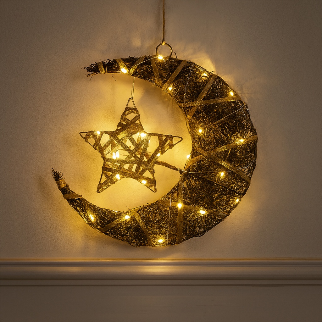 Figura navideña 40cm 30 luces LED estrella y luna