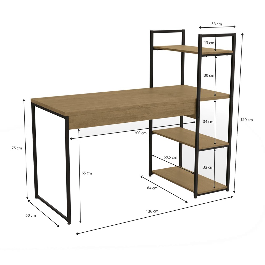 Escritorio Industrial con Estante 3 Repisas