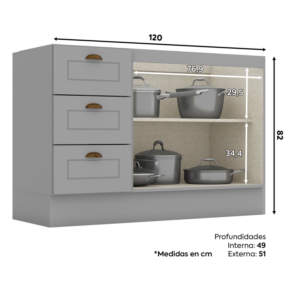 Base cocina Americana gris 120cm